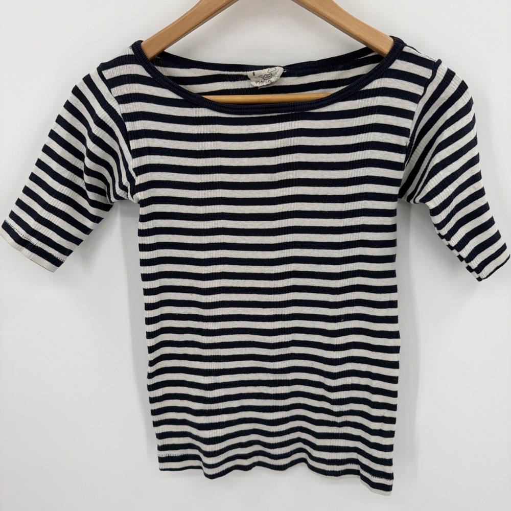Gravel & Gold Navy Striped Sz S (1) Boatneck Knit Shirt Coastal Nautical‎ Preppy